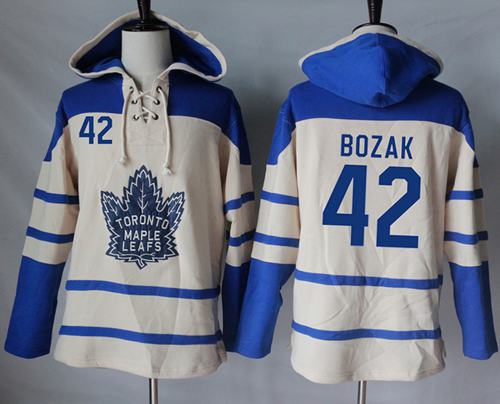 Maple Leafs #42 Tyler Bozak Cream Sawyer Hooded Sweatshirt Stitched NHL Jersey - Click Image to Close